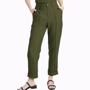 WOMENS OLIVE GREEN PANTS A NEW DAY CUFFED ANKLE TROUSER POCKETS PINTUCK M 10